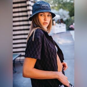 Skatie Marley Black Checkered Short Sleeve Shirt - Medium